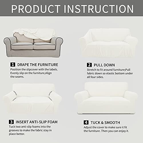 XX-Large Cream Oversized 4 Seater Sofa Couch Cover - Easy-Going Stretch Protector