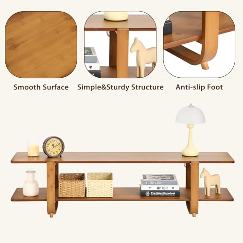 Walnut Bamboo TV Stand for Up to 65-Inch TVs Media Console with Storage