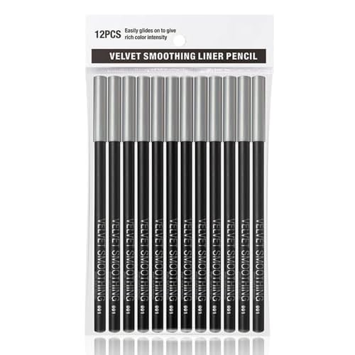 Black Eyeliner Pencil Set - 12 PCs Matte Silky Formulas Waterproof Eye Crayon Liners