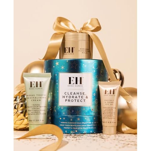 Emma Hardie Cleanse, Hydrate & Protect Gift Set: 30ml Moringa Cleansing Balm, 30ml Midas Touch Revitalising Cream & 15ml Protect & Prime SPF30 Sunscreen Face Moisturiser, Natural & Cruelty Free