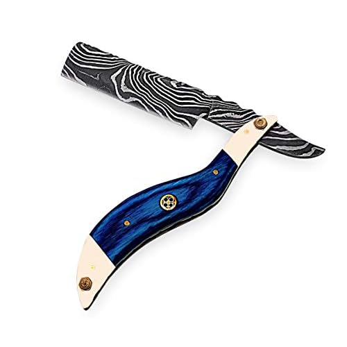 Hand Made Damascus Steel Straight Razor Folding Razor With Shaving Ready Classic Barber Blade Edge, Men Straight Razor, Leather Case + Strop, Close Shave, Great Gift R-87