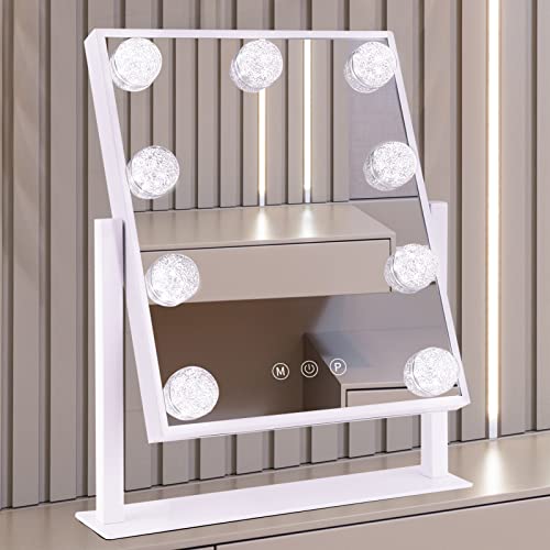 BWLLNI White-Diamond Vanity Makeup Mirror with Lights, 14.1"L x 11.8"W, 9 LED Bulbs
