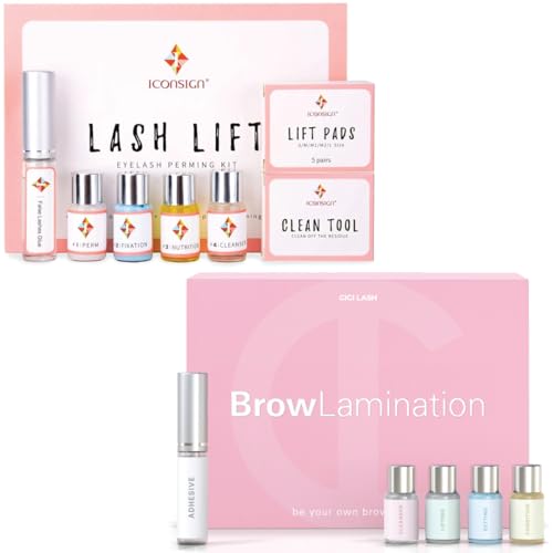 Lash Lift Kit & Brow Lamination Kit Bundle | Semi-Permanent Salon Grade Supplies for Perming, Curling, and Lifting Eyelashes | Professional DIY Eyebrow Lamination with Keratin Conditioning for Fuller,
