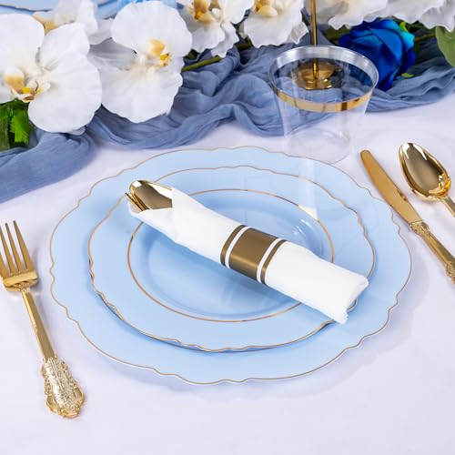 Light Blue Disposable Plastic Plates Set for Weddings & Parties - 350PCS