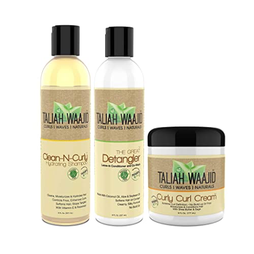 Taliah Waajid Curly Hair Care Bundle - Hydrating Shampoo, Detangler & Curl Cream