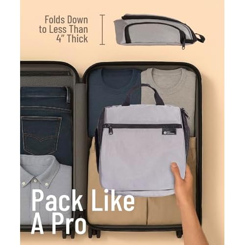 D&D Hanging Travel Toiletry Bag for Men and Women - Extra Large Hanging Shower Bag and Toiletries Organizer Kit with 10 Compartments, Quality Zippers, XXL Metal Swivel Hook, Water-Resistant Nylon