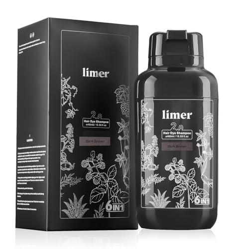 Limer Hair Dye Shampoo, Dark Brown 6-in-1 Natural Herbal Hair Color Shampoo, Semi-Permanent Gray Coverage with Pleasant Scent, Ammonia-Free Formula for Women & Men (460ml/15.55fl oz)