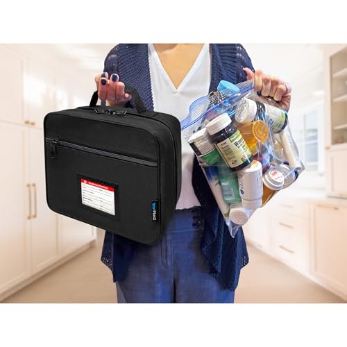 StarPlus2 Large Pill Bottle Organizer & Travel Medicine Bag - Black, Emergency Card LG