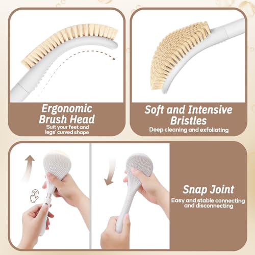 White Foot Scrubber Set with Foot File & Silicone Loofah - 3PCS Adjustable Handle, Gift Box - White Kit03