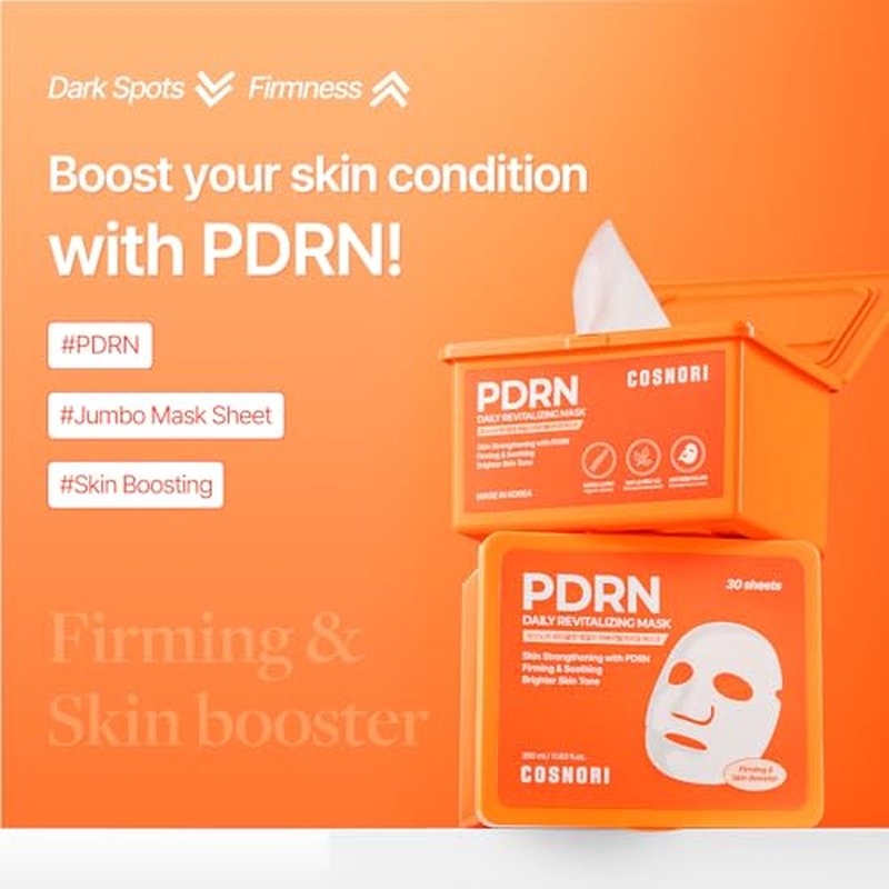 COSNORI PDRN Daily Revitalizing Mask - Skin Strengthening with PDRN, Firming & Soothing, 100% Plant-Based Sheet Mask, 30 Sheets, 11.83 fl.oz