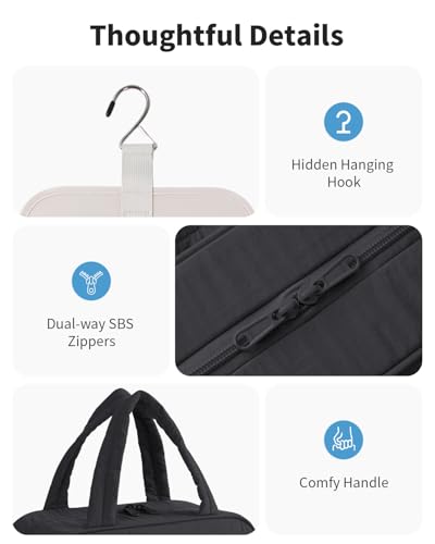 Narwey Hanging Travel Toiletry Bag for Women - Medium Black Quilted Organizer