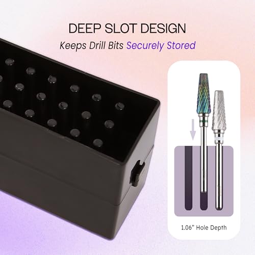 PANA Rectangle Nail Drill Bit Holder Display Organizer Case - Dustproof Carbide Bit Storage Container Box For Manicure Tools Nail Salon - 30 Holes Silver (Drill Bits Not Included)
