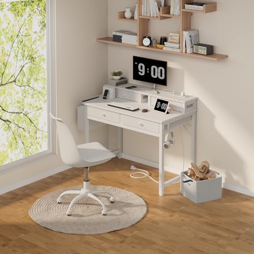 Kids White Desk with Fabric Drawers - 31.5 Inch Vanity & Study Table