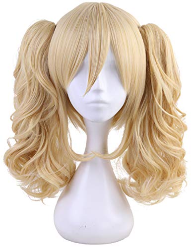 Blonde Short Straight Wig with Ponytail Claws for Cosplay & Halloween