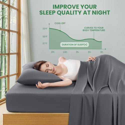 AiAngu Dark Grey King Bamboo Rayon Sheet Set - Extra Deep Pocket 4Pcs