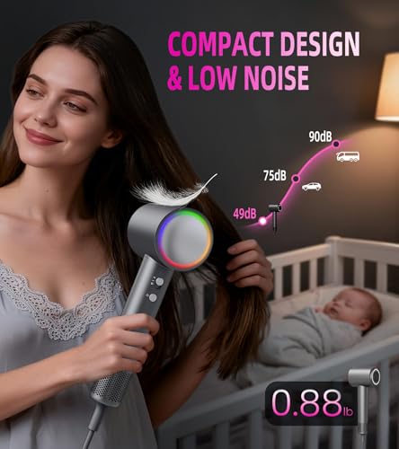 YABLAM Brak Grey High-Speed Ionic Hair Dryer with Diffuser – Fast, Quiet, Lightweight