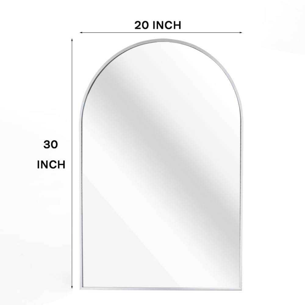 Beaunicorn 20x30 Inch Metal Framed Arched Arch Mirror with Anti-Breakage Film, Easy to Install – Home Decor Arched Wall Mirror for Bathroom, Living Room, Bedroom, Entryway(Silver)