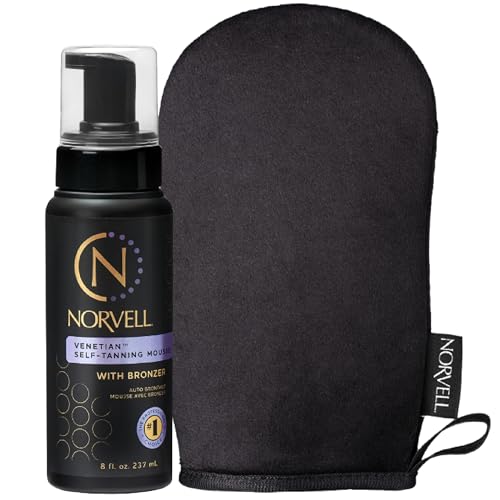 Norvell Venetian Self Tanning Set ? 8 Fl Oz Mousse with Bronzer and Reusable Applicator Mitt for Natural-Looking, Streak-Free Tan