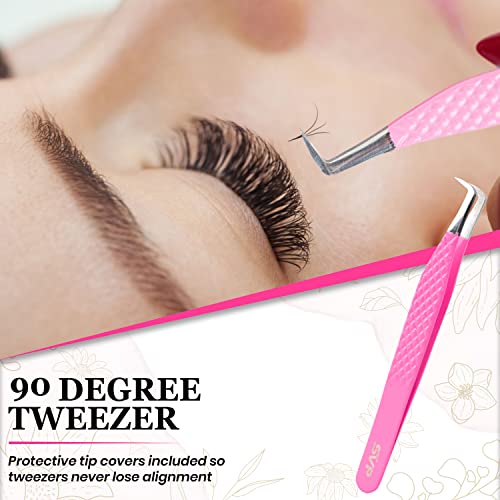 SV Lash Tweezers | Lash Extension Tweezers Set | 5Pcs Stainless Steel Eyelash Extension Tweezers Set | Volume/Isolation Nail Art Curved Tweezers