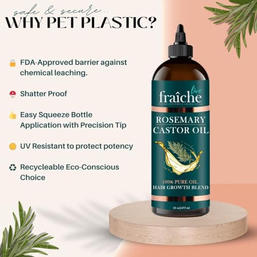 Live Fraiche Rosemary Castor Oil 16oz Pack of 2 for Hair Growth & Thickening