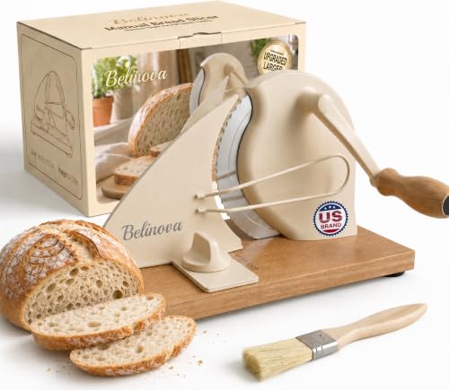 Sourdough Bread Slicer with Hand Crank - Adjustable, Child Safety, Off-White
