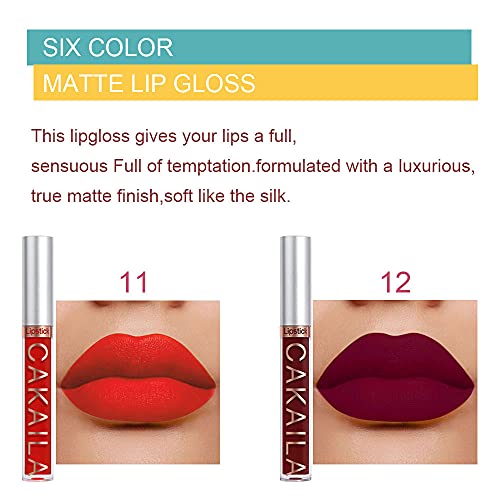 KARNAR 6Pcs Lipstick Matte Liquid Lipstick Lipgloss Set for Women labiales mate 24 horas originales matte larga duracion 24 Deep Red Original 24 Hour Lipstick Lip Stain Long Lasting Waterproof