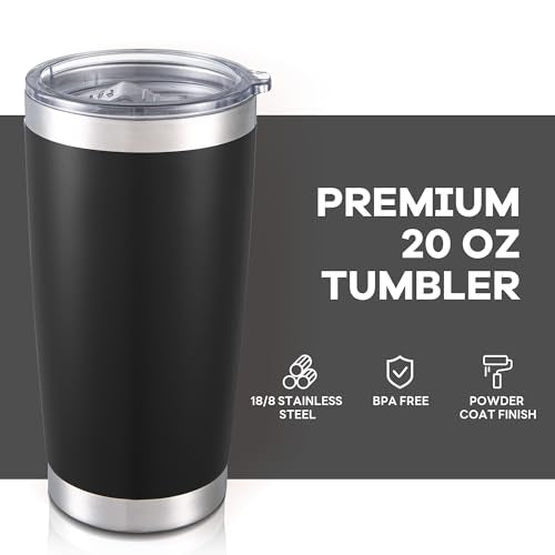 Black 20 oz Stainless Steel Insulated Tumbler with Lid - Leakproof Travel Mug