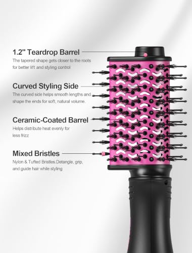 4-in-1 Travel Hair Dryer Brush for Short to Medium Hair - Black & Pink