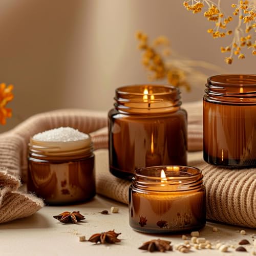 1oz Amber Glass Cosmetic Jars with Black Lids - Set of 36, UV-Protection, Reusable