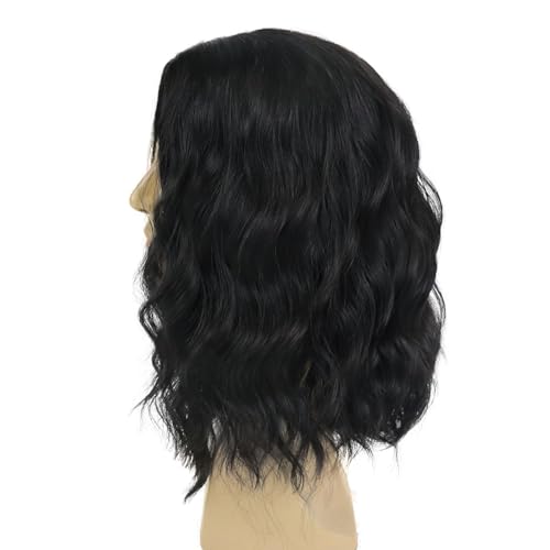 Men's 16-inch Black Curly Wavy Wig - Natural Short Style, Variation of Black