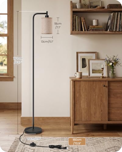 GOEBLESON Dimmable Floor Lamp with Remote & 10W Bulb - Black & Beige Finish