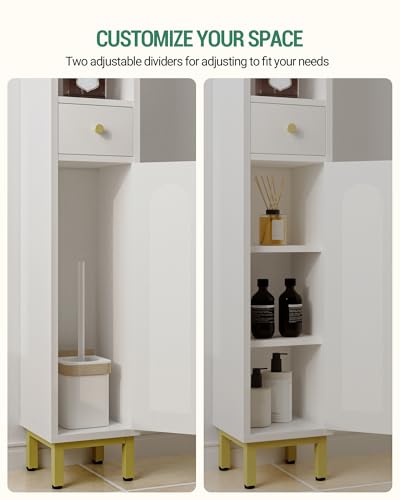 White Tall Bathroom Storage Cabinet with Shelves and Drawer - 7.9 x 7.9 x 70.9 Inches