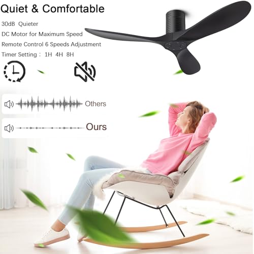 52 Inch Moisture-Proof Ceiling Fan with Remote & APP Control No Light - Black