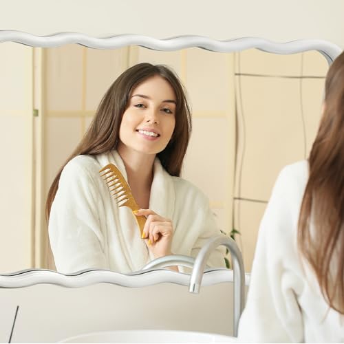 White Wavy Mirror for Wall - 20x30 inch Solid Wood Frame Modern Decor