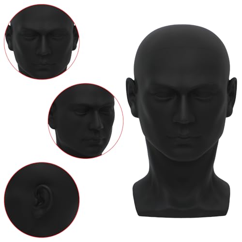 Male Mannequin Head PVC Display Model for Wigs Hats Masks Sunglasses - Matte Black L30