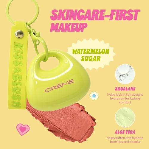 The Cr?me Shop Kiss & Blush Tinted Lip Balm & Blush, Korean Makeup for Lips & Cheeks, Cute Charm Key Chain, Hydrating, Long Lasting Tint, Aloe, Squalane- Watermelon Sugar