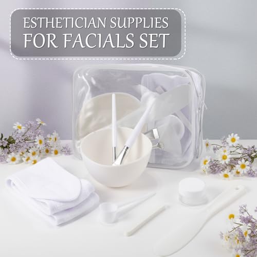 Facial Supplies Set with Bowls Brushes Jars & Sponges - White - Esthetician & DIY Skincare