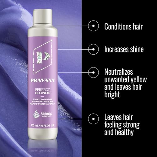 Pravana Perfect Blonde Purple Toning Conditioner 10 Fl Oz - Neutralizes Brass & Yellow Tones, Vegan & Sulfate-Free