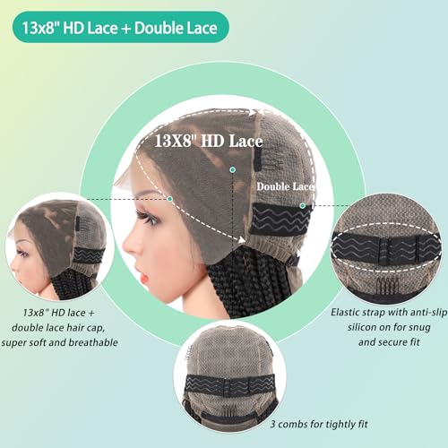 1205 Black 36 Inch Knotless Lace Front Braided Wig for Black Women - 200% Density