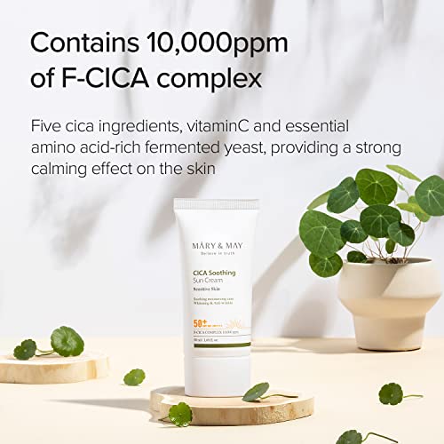 [Mary&May] CICA Soothing Sun Cream SPF50+ PA++++ 1.69 Fl Oz / 50ml | Light Absorption, Non-Sticky SPF, Hydration, No White Cast, Cica Facial, Daily care | Cruelty Free, Vegan