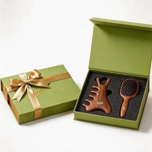 Medium Wooden Gua Sha Facial & Hair Detangler Brush Set - Self Care Gift for Women