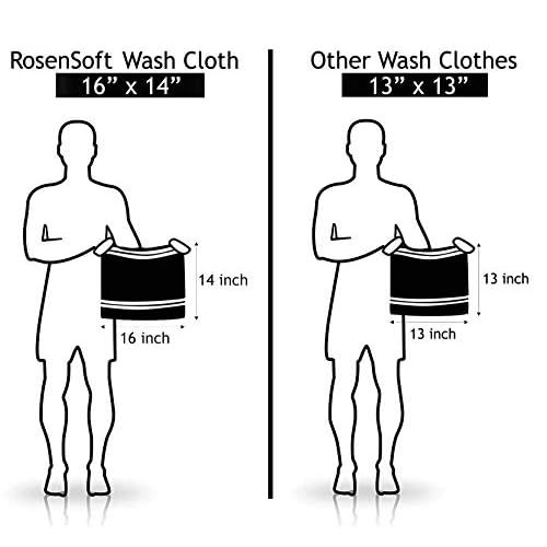 RosenSoft Oversized Wash Clothes-16x14 in Extra Large Wash Cloths for Body and Face, Hand Gym Spa- Fingertip Towels for Bathroom, Bath Towel Set (White, 6)