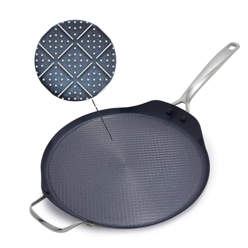 12-Inch XL Diamond-Textured Hybrid Griddle Pan - Stainless Steel Nonstick
