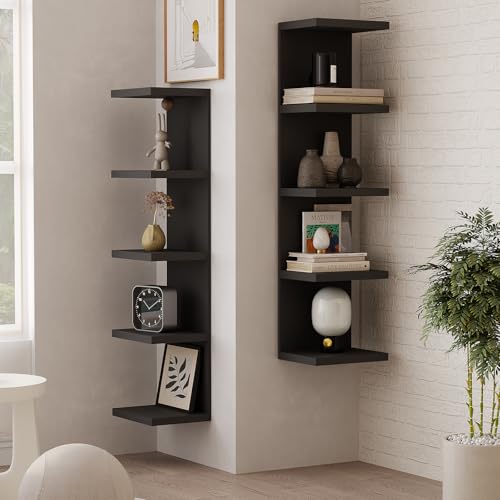 LitaEther 5-Tier Floating Wall Shelf Set - Black Display Shelves for Home & Office