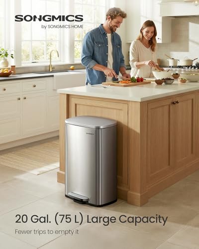 20 Gallon Stainless Steel Trash Can with Step-On Pedal - Silver