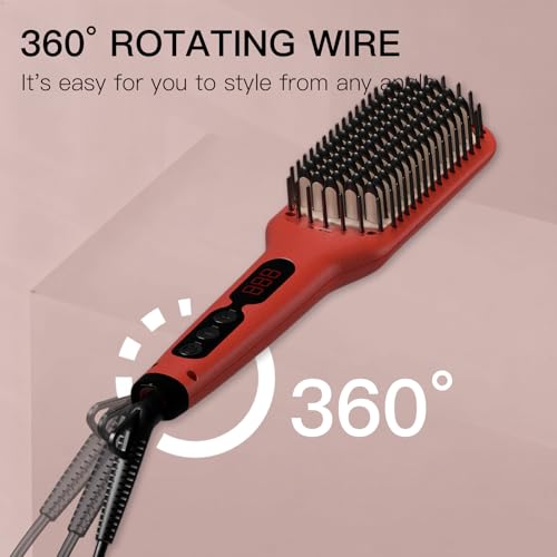 MEGAWISE Ionic Ceramic Hair Straightener Brush - Tomato Red with LED Display