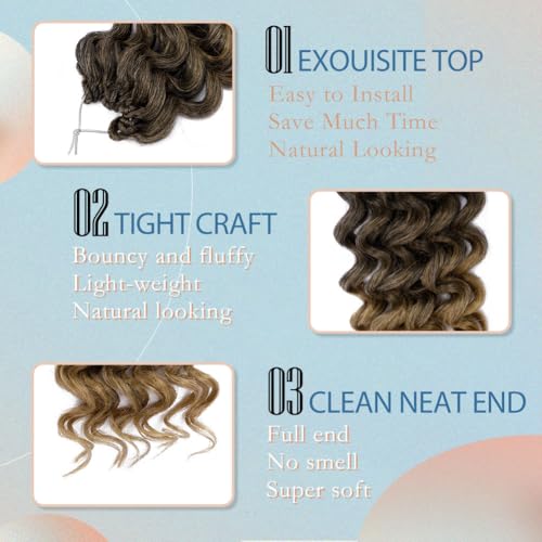 LOS MOEER Ocean Wave Crochet Hair Deep Wave Pre-Looped 14 Inch T1B/27# Pack of 8