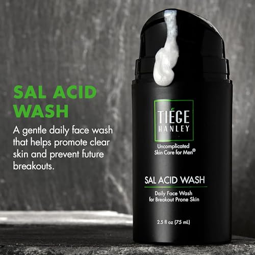 Tiege Hanley Salicylic Acid Cleanser for Men, Gentle Deep-Cleansing Face Wash for Acne-Prone Skin, Helps Remove Impurities & Control Oil, Refines Skin Texture & Pores, Men¡¯s Skin Care, 2.5 FL Oz
