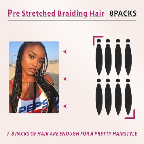 Abrastin 1B Pre-Stretched 30 Inch Braiding Hair - 8 Pack Yaki Texture Synthetic Extensions