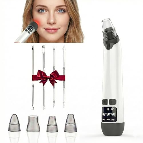 Blackhead Remover Pore Vacuum - Electric Facial Pore Cleaner with 3 Suction Levels & 3 Replaceable Probes - Professional Blackhead Extraction Tool Kit with 4 Stainless Steel Tools for Men & Women